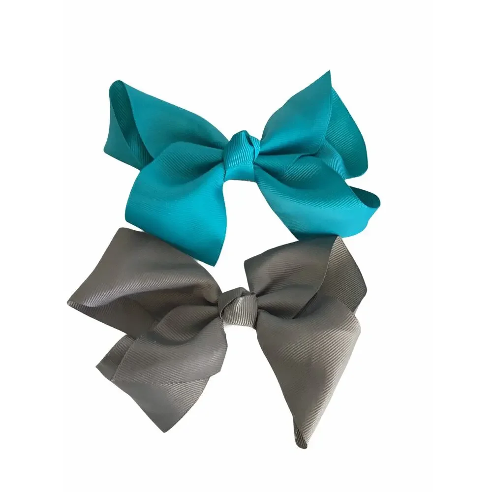 BUNDLE Girl’s Lot of 2 Gray & Blue Hair Bow Clips NEW